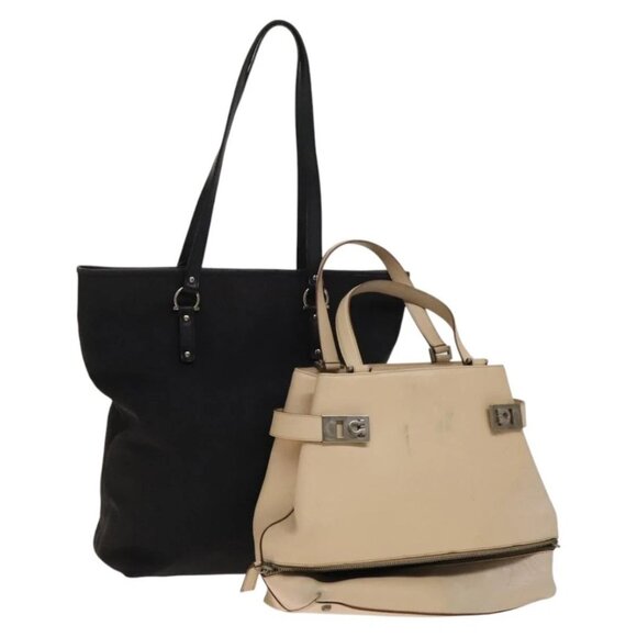 Salvatore Ferragamo Shoulder Bag Leather 2Set Black Beige Auth gh541 - Picture 1 of 16